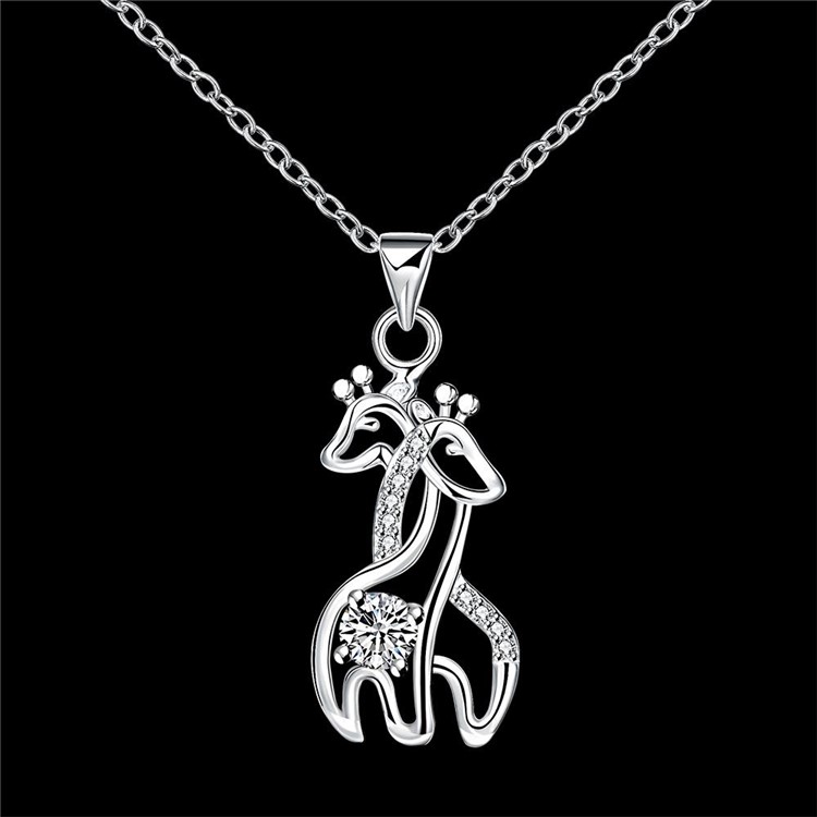 Trendy Silver Plated Zircon Lovely Giraffes Shaped Pendant Necklace Women Jewelry-7