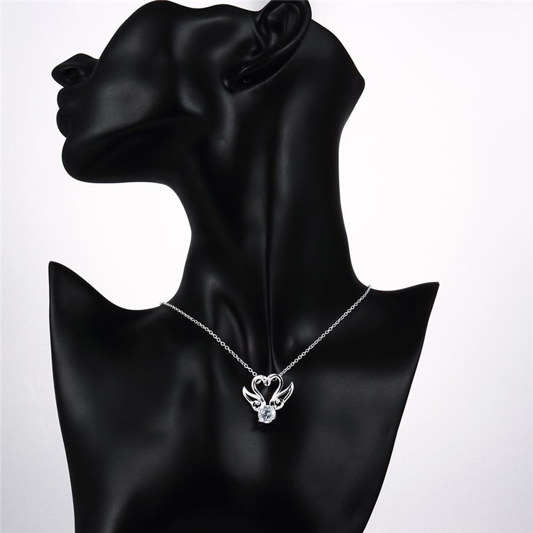 Trendy Zircon Dual-swan Shaped Pendant Necklace Silver Plated Chain for Women - Silver-2
