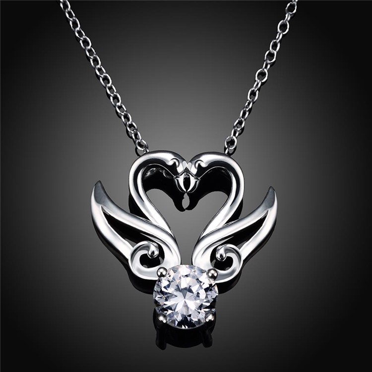 Trendy Zircon Dual-swan Shaped Pendant Necklace Silver Plated Chain for Women - Silver-5