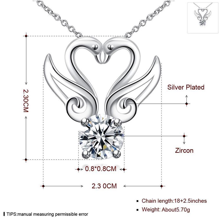 Trendy Zircon Dual-swan Shaped Pendant Necklace Silver Plated Chain for Women - Silver-6