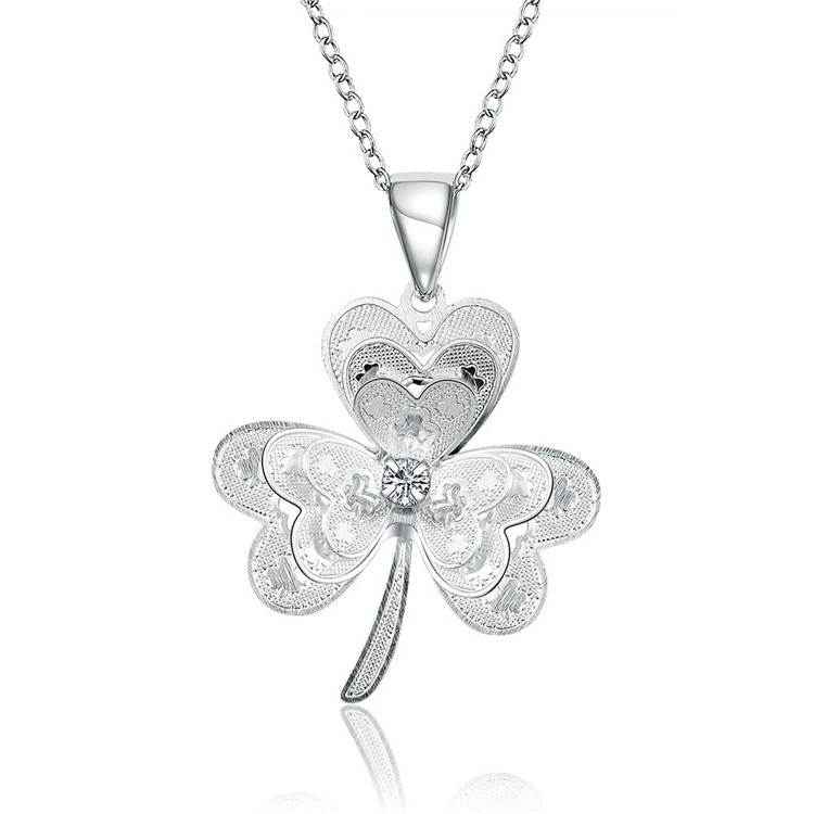 Hot Selling Trefoil Pendant Silver Plated Women Necklace Chain-1