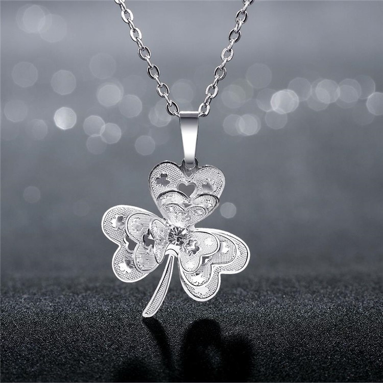 Hot Selling Trefoil Pendant Silver Plated Women Necklace Chain-5