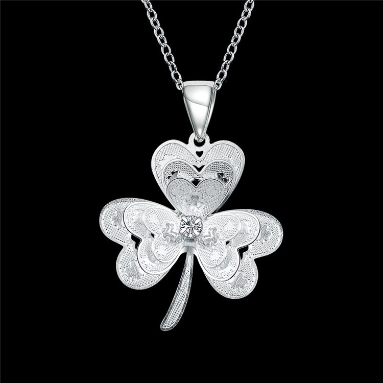 Hot Selling Trefoil Pendant Silver Plated Women Necklace Chain-7