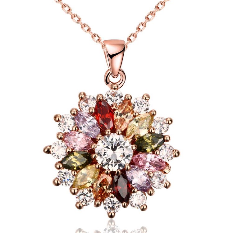 Purchased Zircons Multi Layer Flower Shape Pendant Gold Plated Necklace For Women Rose