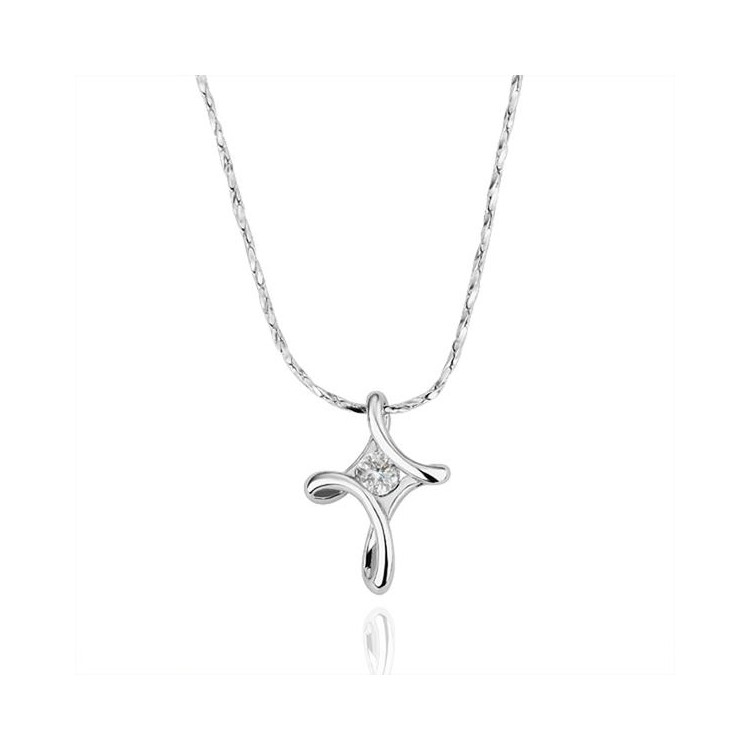 Cubic Zirconia Cross Pendant Necklace Jewelry for Women - Platinum Plated-1