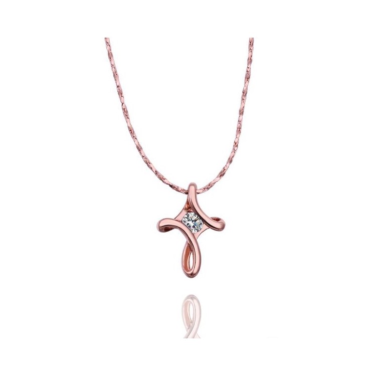 Cubic Zircon Cross Pendant Necklace Jewelry for Women - Rose Gold Plated-1