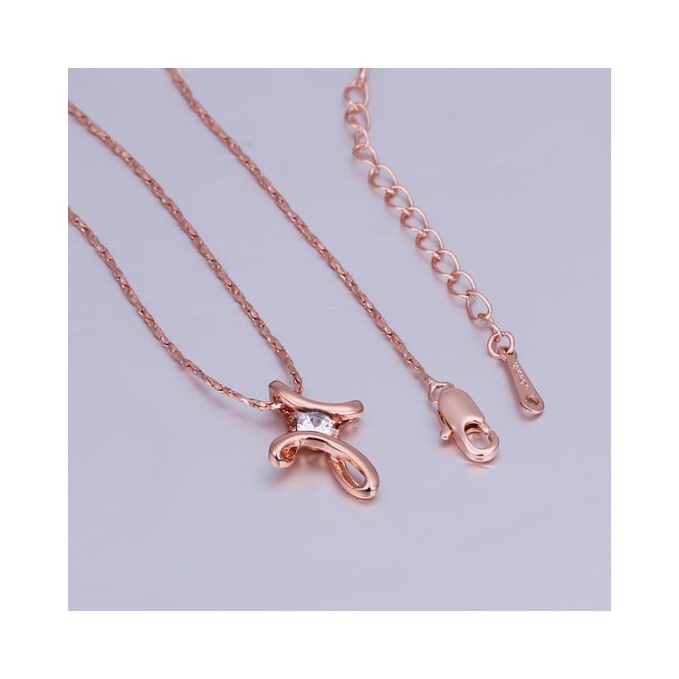 Cubic Zircon Cross Pendant Necklace Jewelry for Women - Rose Gold Plated-2