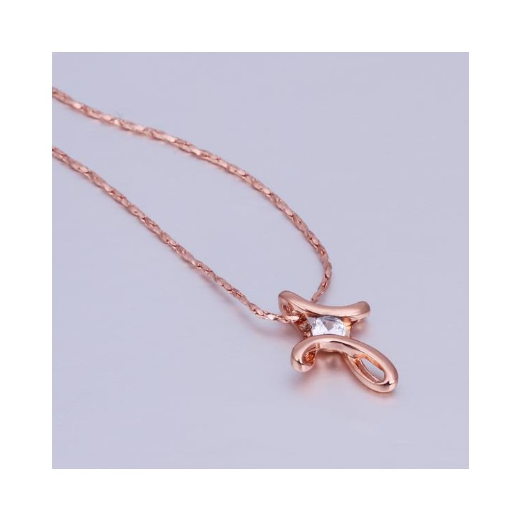 Cubic Zircon Cross Pendant Necklace Jewelry for Women - Rose Gold Plated-3