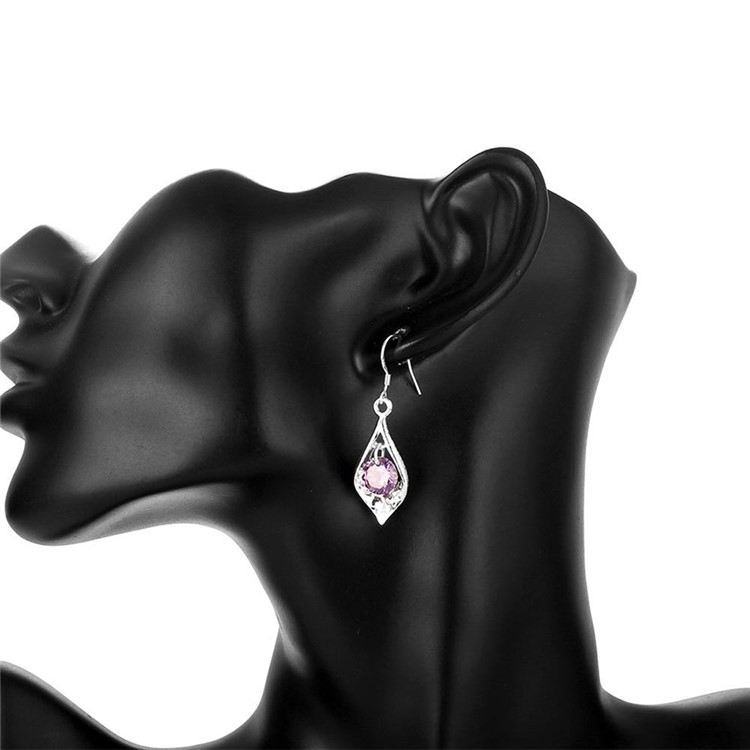 Purple Crystal Inlaid Plated Hook Dangle Earrings-2