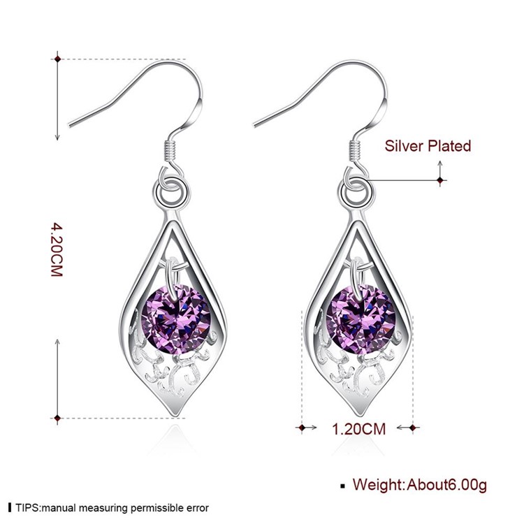 Purple Crystal Inlaid Plated Hook Dangle Earrings-6
