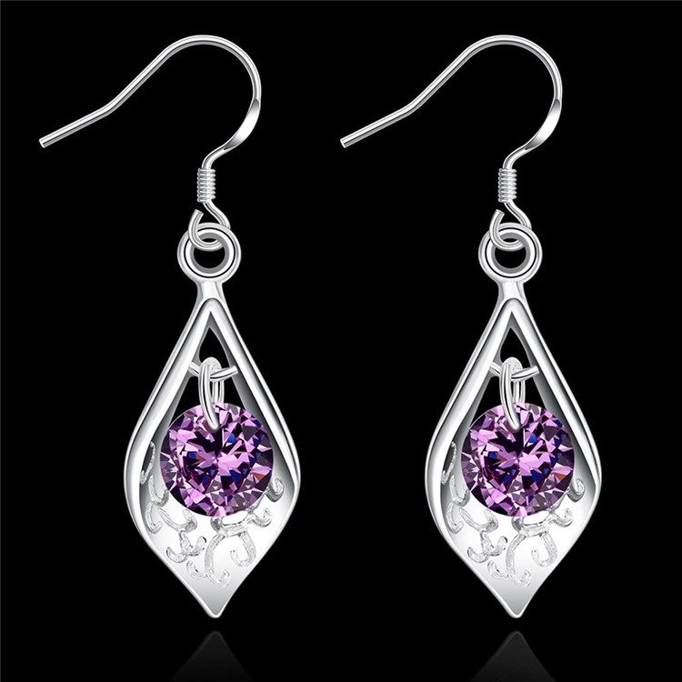 Purple Crystal Inlaid Plated Hook Dangle Earrings-7