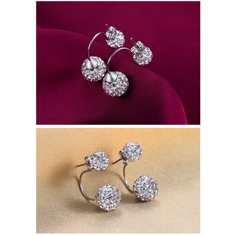 Bling Bling Double Diamante Balls Ear Studs Anti-allergy Silver Color Plated Push-back Earrings for Women-10