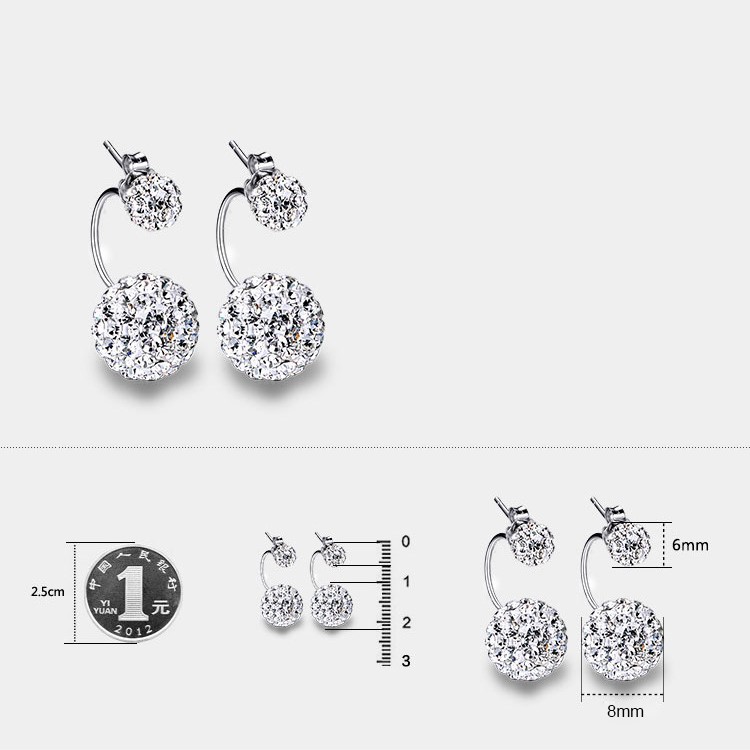 Bling Bling Double Diamante Balls Ear Studs Anti-allergy Silver Color Plated Push-back Earrings for Women-3