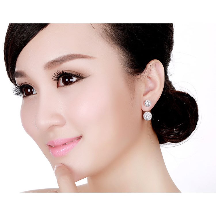 Bling Bling Double Diamante Balls Ear Studs Anti-allergy Silver Color Plated Push-back Earrings for Women-4