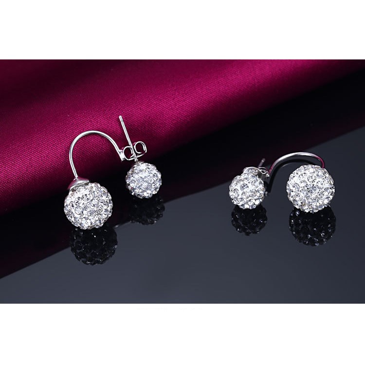 Bling Bling Double Diamante Balls Ear Studs Anti-allergy Silver Color Plated Push-back Earrings for Women-6