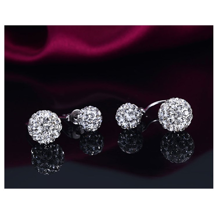 Bling Bling Double Diamante Balls Ear Studs Anti-allergy Silver Color Plated Push-back Earrings for Women-7