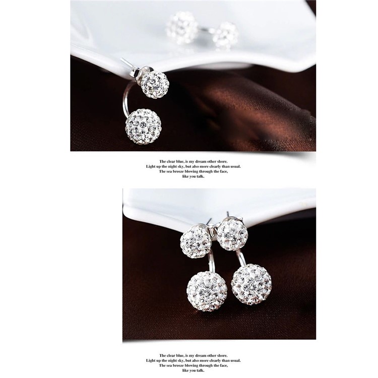 Bling Bling Double Diamante Balls Ear Studs Anti-allergy Silver Color Plated Push-back Earrings for Women-9