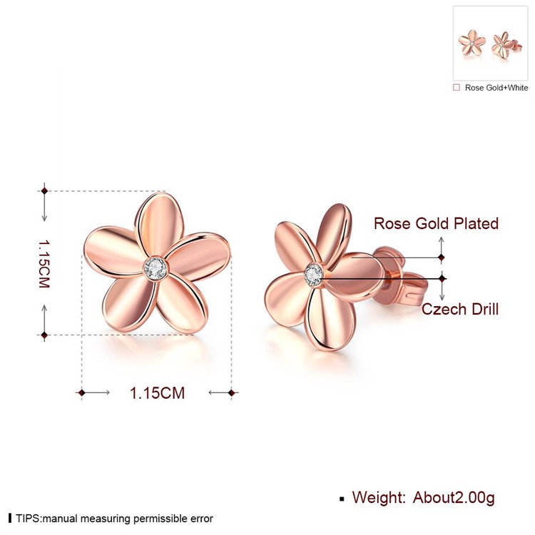 Trendy Czech Diamond Simple Flower Stud Earrings for Women - Rose Gold Plated-1
