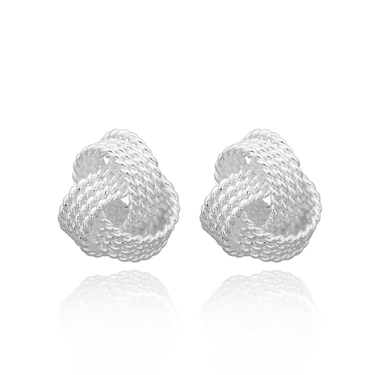 E013 Simple Silver Plated Twisted Love Knot Lady Earrings-1
