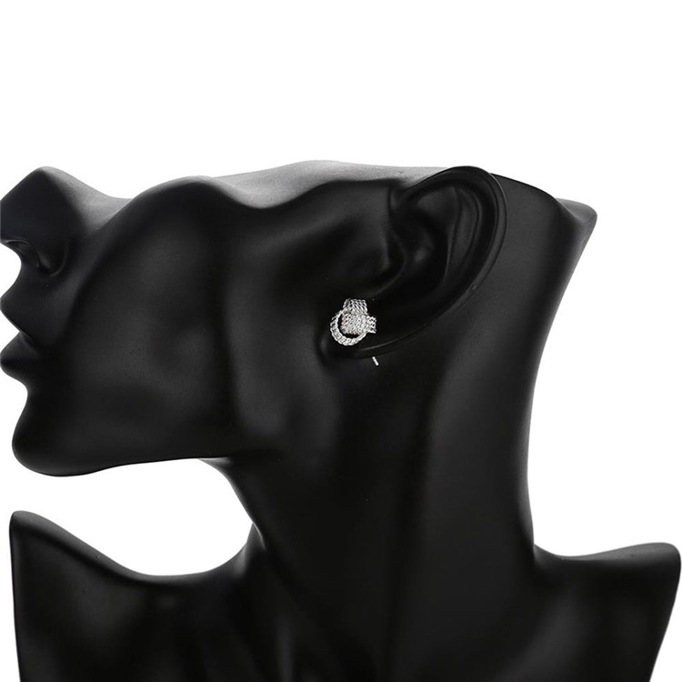 E013 Simple Silver Plated Twisted Love Knot Lady Earrings-2