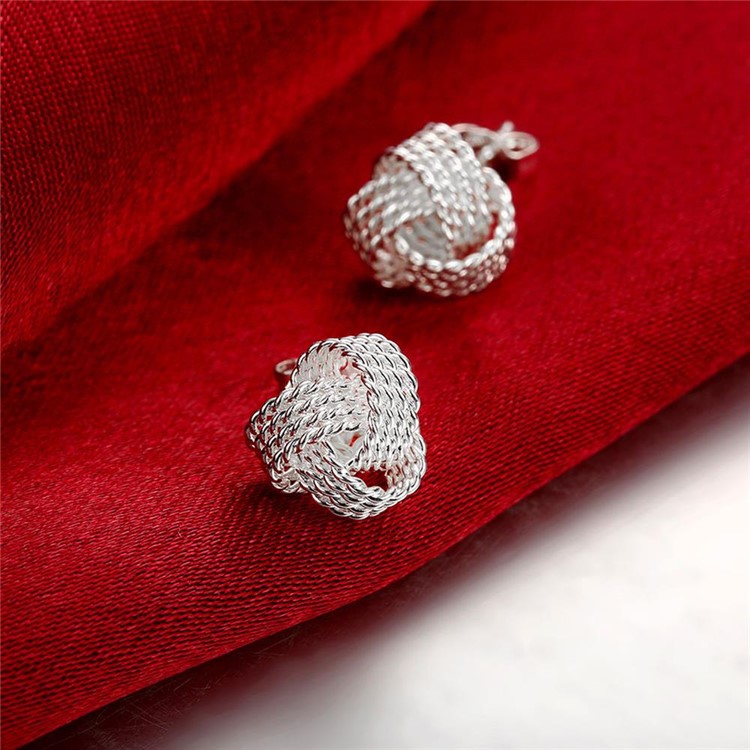 E013 Simple Silver Plated Twisted Love Knot Lady Earrings-4