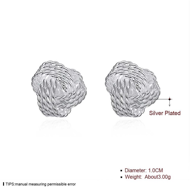 E013 Simple Silver Plated Twisted Love Knot Lady Earrings-6