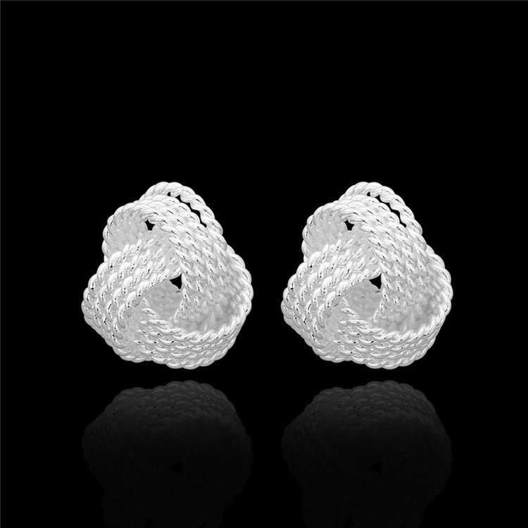 E013 Simple Silver Plated Twisted Love Knot Lady Earrings-7