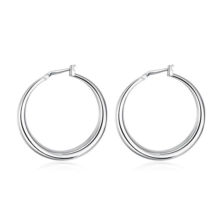 Fashion Silver Plated 3.4mm Round Hoop Earrings-1