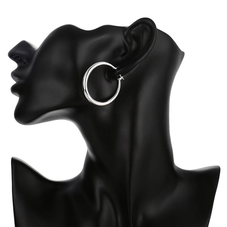Fashion Silver Plated 3.4mm Round Hoop Earrings-2