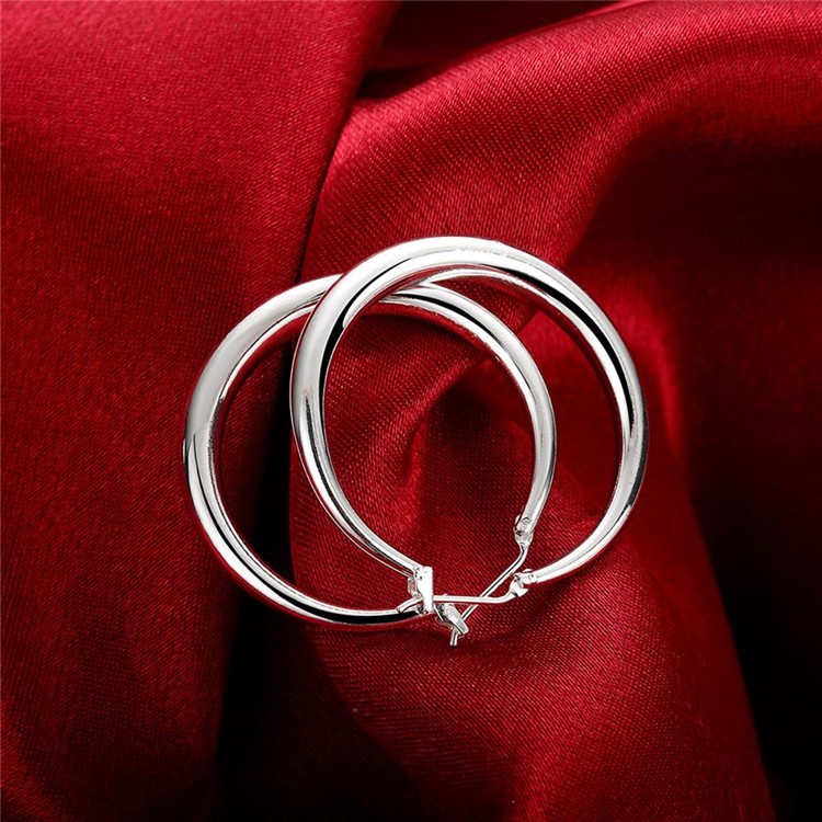Fashion Silver Plated 3.4mm Round Hoop Earrings-3