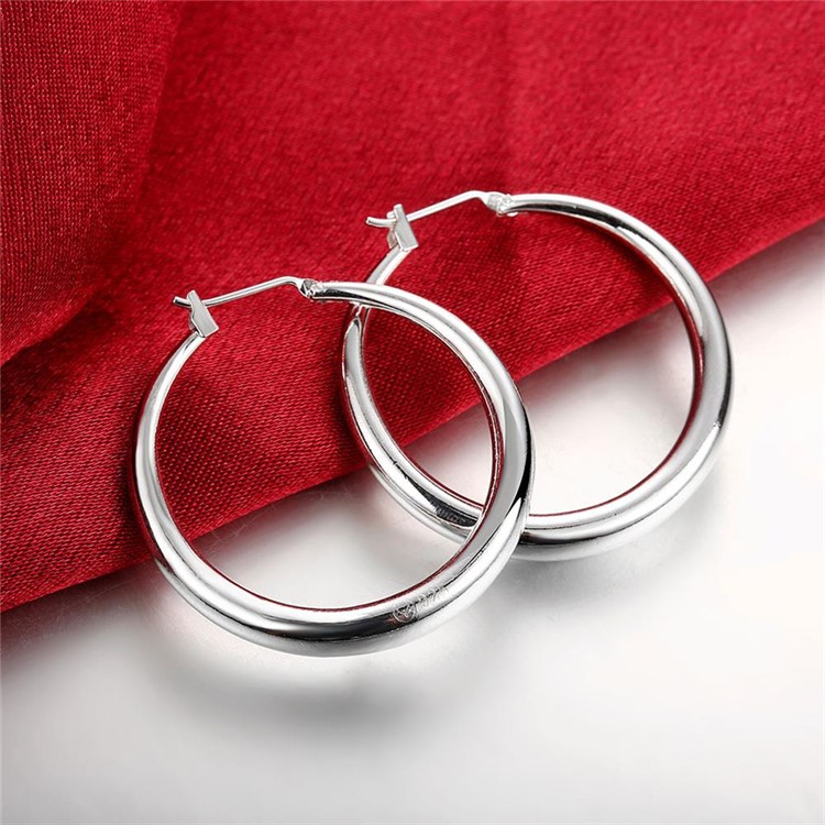 Fashion Silver Plated 3.4mm Round Hoop Earrings-4
