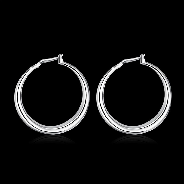 Fashion Silver Plated 3.4mm Round Hoop Earrings-7