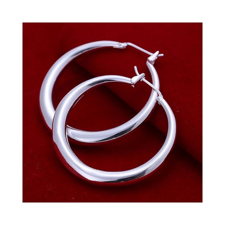 Fashion Silver Plated 3.4mm Round Hoop Earrings-8
