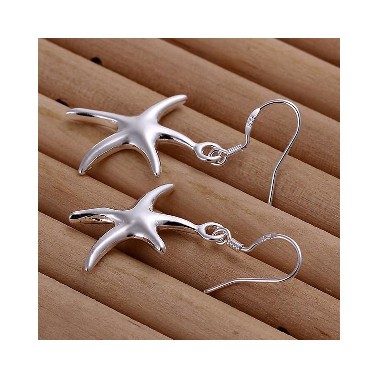 1 Pair Five-pointed Starfish Earrings Silver Plated for Women Girls - Silver-1
