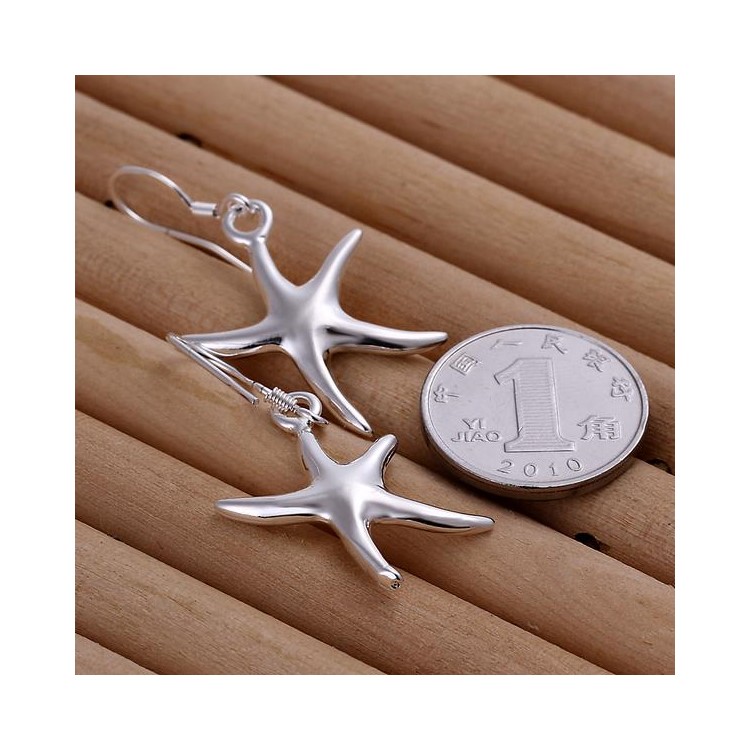 1 Pair Five-pointed Starfish Earrings Silver Plated for Women Girls - Silver-2