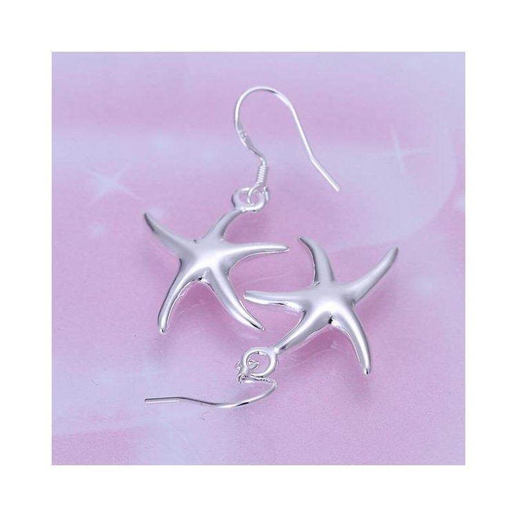 1 Pair Five-pointed Starfish Earrings Silver Plated for Women Girls - Silver-3