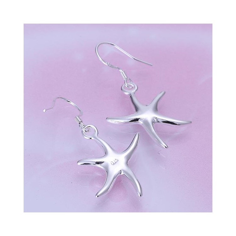 1 Pair Five-pointed Starfish Earrings Silver Plated for Women Girls - Silver-4