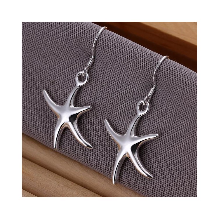 1 Pair Five-pointed Starfish Earrings Silver Plated for Women Girls - Silver-6