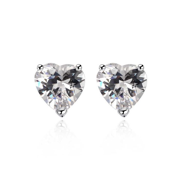 Silver Plated Heart Cubic Zirconia Earrings Ear Studs-1