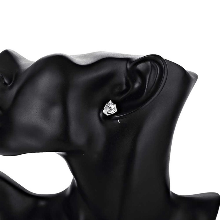 Silver Plated Heart Cubic Zirconia Earrings Ear Studs-2