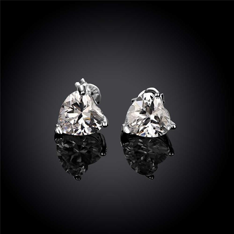 Silver Plated Heart Cubic Zirconia Earrings Ear Studs-5