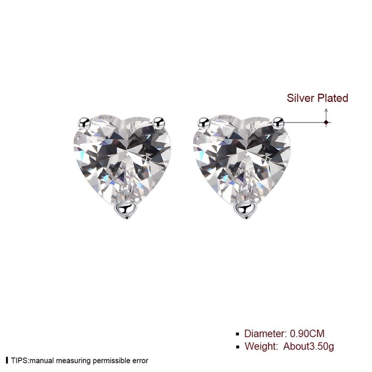 Silver Plated Heart Cubic Zirconia Earrings Ear Studs-6