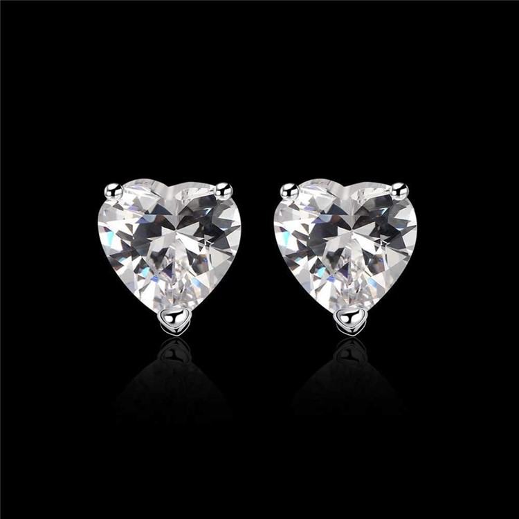 Silver Plated Heart Cubic Zirconia Earrings Ear Studs-7