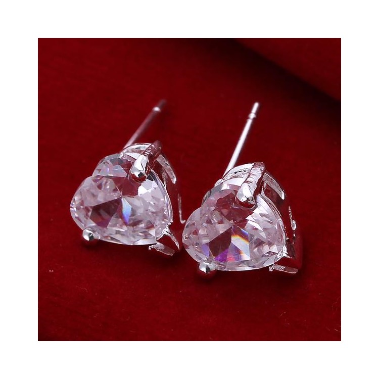 Silver Plated Heart Cubic Zirconia Earrings Ear Studs-8