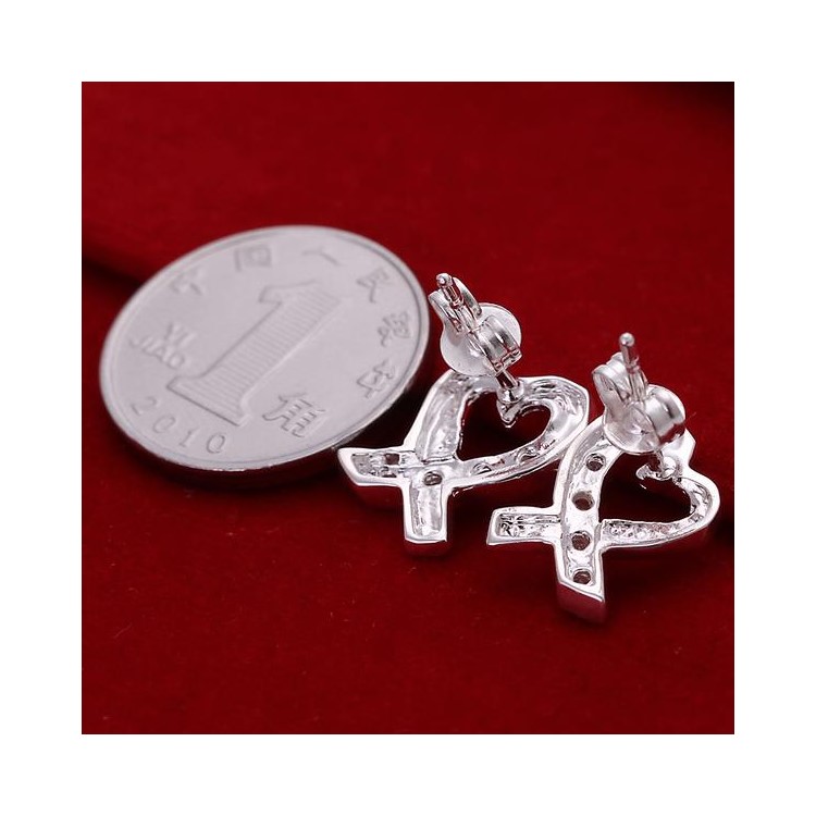Heart Shaped Zircon Earrings Silver Plated Ear Studs-4