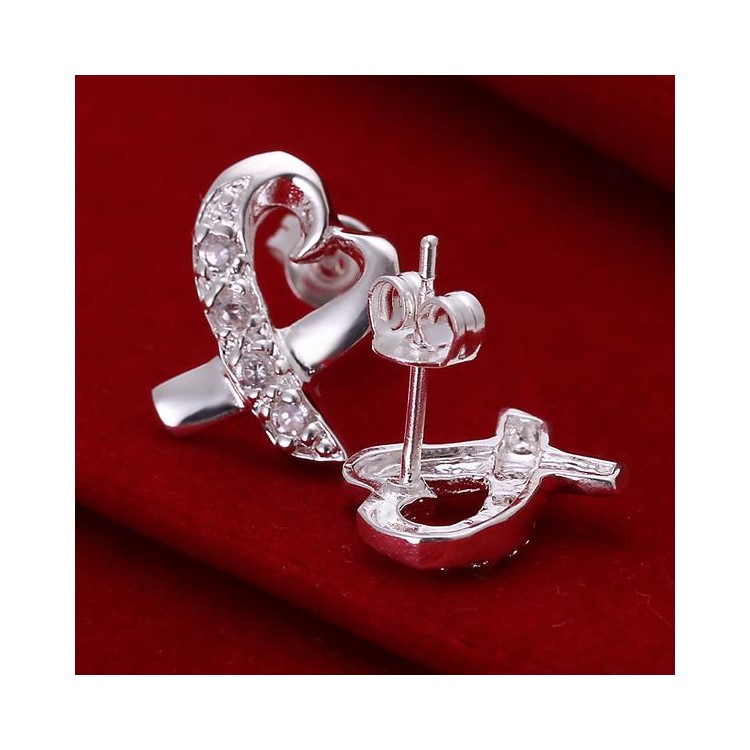Heart Shaped Zircon Earrings Silver Plated Ear Studs-6
