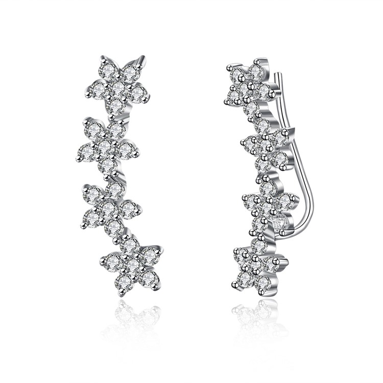 925 Sterling Silver Cubic Zirconia Flower Hook Earrings-1