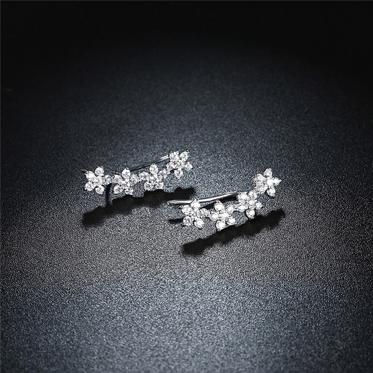 925 Sterling Silver Cubic Zirconia Flower Hook Earrings-5