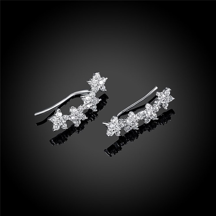 925 Sterling Silver Cubic Zirconia Flower Hook Earrings-6