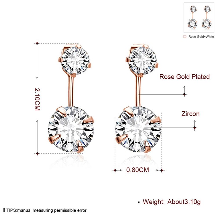E007-B Elegant Dual Round Zircons Drop Earrings Jewelry for Women - Rose Gold-1